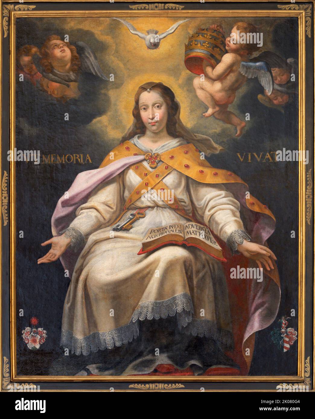 LUCERNA, SVIZZERA - 24 GIUGNO 2022: La pittura simbolica personalizzata della Chiesa nella chiesa di San Leodegar im Hof da artista sconosciuto di 17 anni. centesimi. Foto Stock