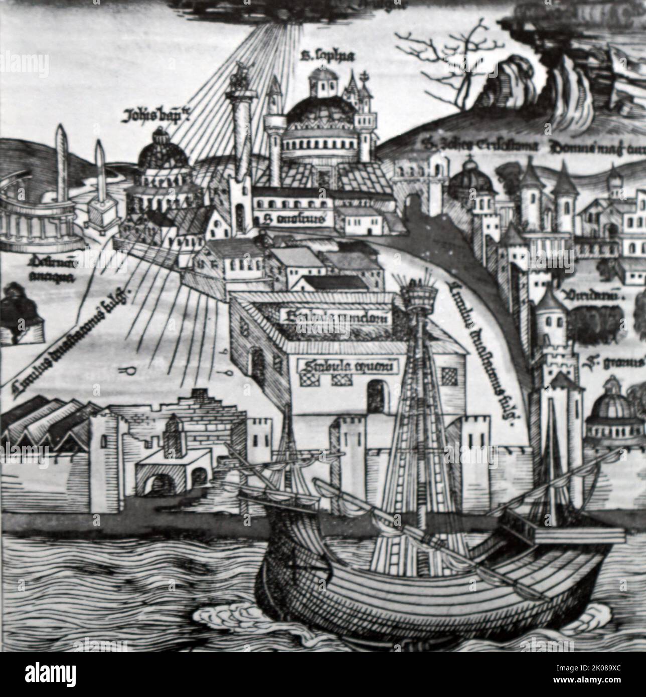 Illustrazione di Costantinopoli, che era la capitale dell'Impero Romano, e più tardi, l'Impero Romano d'Oriente (330-1204 e 1261-1453), l'Impero Latino (1204-1261) e l'Impero Ottomano (1453-1922). La capitale si trasferì ad Ankara dopo la guerra di indipendenza turca Foto Stock