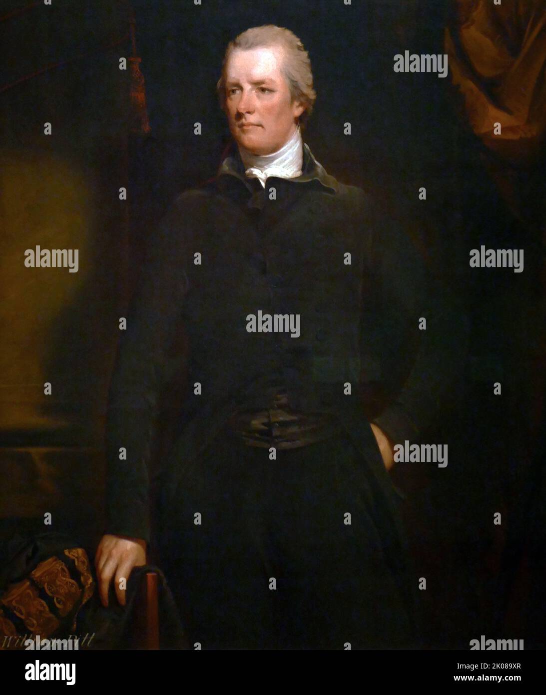 William Pitt il giovane, dipinto da John Hoppner nel 1805. William Pitt il giovane (28 maggio 1759 18th – 23 19th gennaio 1806) è stato un . Divenne il primo ministro più giovane della Gran Bretagna nel 1783 all'età di 24 anni e il primo ministro del Regno Unito di Gran Bretagna e Irlanda dal gennaio 1801 Foto Stock