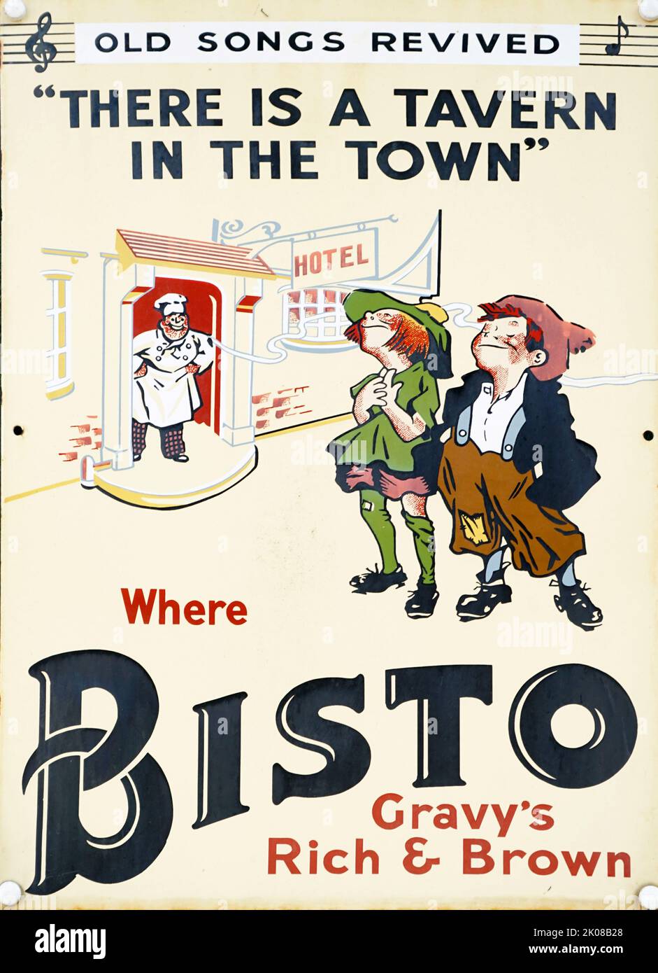 Pubblicità per crostino sugo, c1940s. Bisto è un marchio popolare e noto di prodotti alimentari con sugo di carne nel Regno Unito e in Irlanda, attualmente di proprietà di Premier Foods Foto Stock