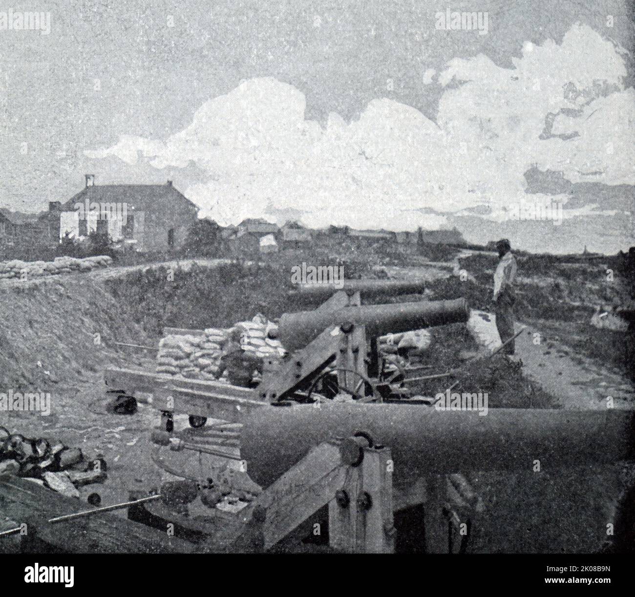 Battaglia navale di fronte a Yorktown durante la guerra civile americana. La guerra civile americana (12 aprile 1861 – 9 maggio 1865) è stata una guerra civile negli Stati Uniti tra l'Unione e la Confederazione Foto Stock