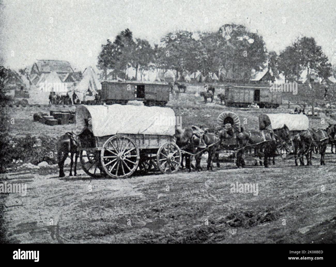 Scena a Savage Station, 1862 giugno, durante la guerra civile americana. La guerra civile americana (12 aprile 1861 – 9 maggio 1865) è stata una guerra civile negli Stati Uniti tra l'Unione e gli stati confederati Foto Stock