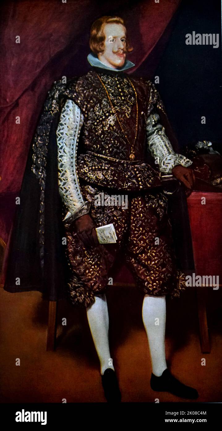 Portait de Philippe IV, 1636-1638, di Diego Rodriguez de Silva y Velazquez (battezzato il 6 giugno 1599 – 6 agosto 1660) è stato un . Filippo IV (aprile-giugno 1268 – 29 novembre 1314) fu re di Francia dal 1285 al 1314 Foto Stock