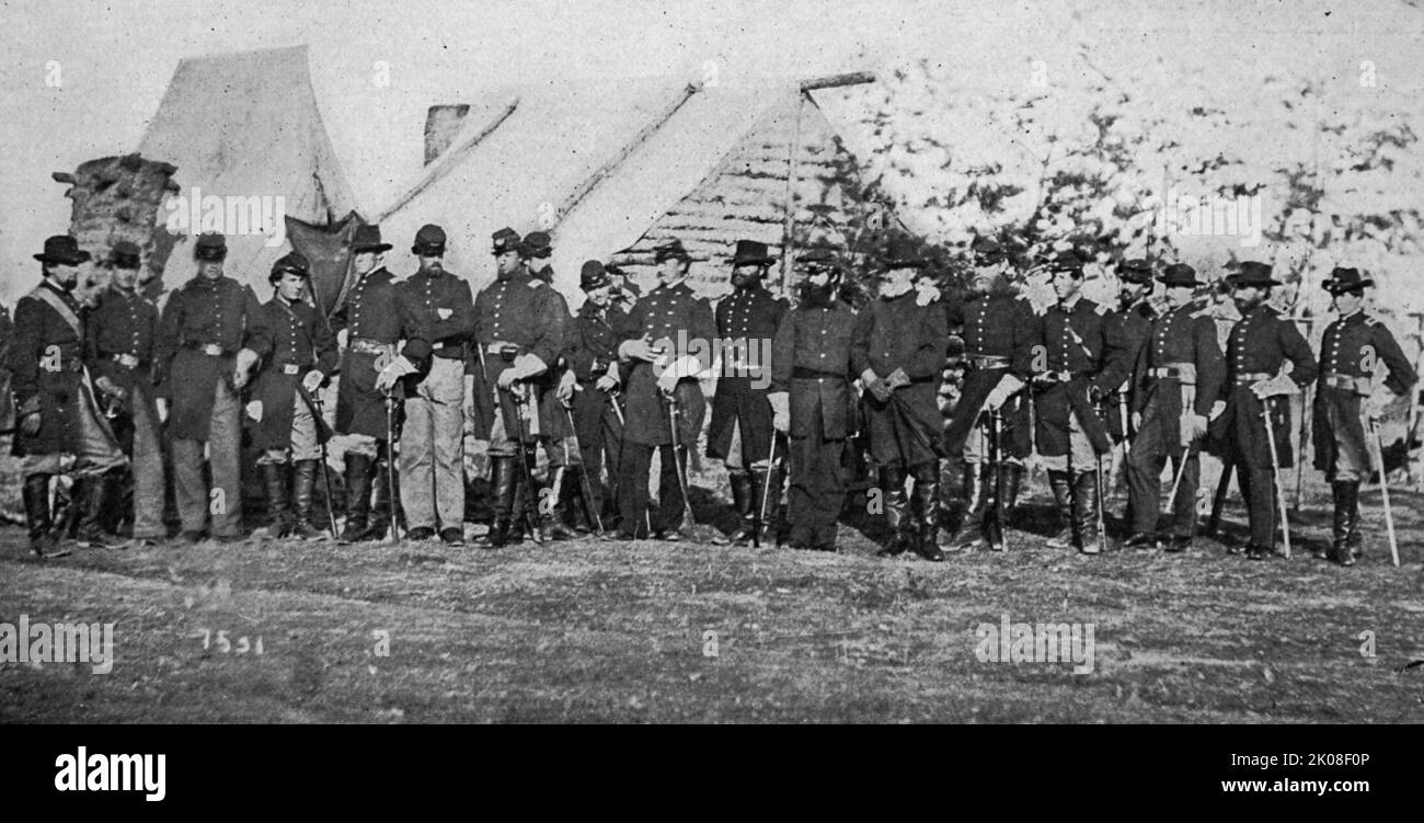 Ufficiali della fanteria di New York del 61st durante la guerra civile americana (12 aprile 1861 - 9 maggio 1865) una guerra civile negli Stati Uniti tra gli Stati dell'Unione e gli stati confederati Foto Stock