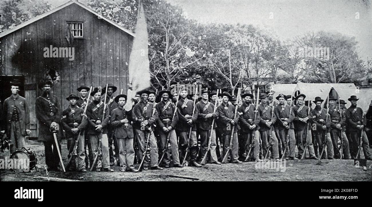 Azienda A 9th volontari dell'Indiana durante la guerra civile americana (12 aprile 1861 - 9 maggio 1865) una guerra civile negli Stati Uniti tra gli Stati dell'Unione e gli stati della Confederazione Foto Stock