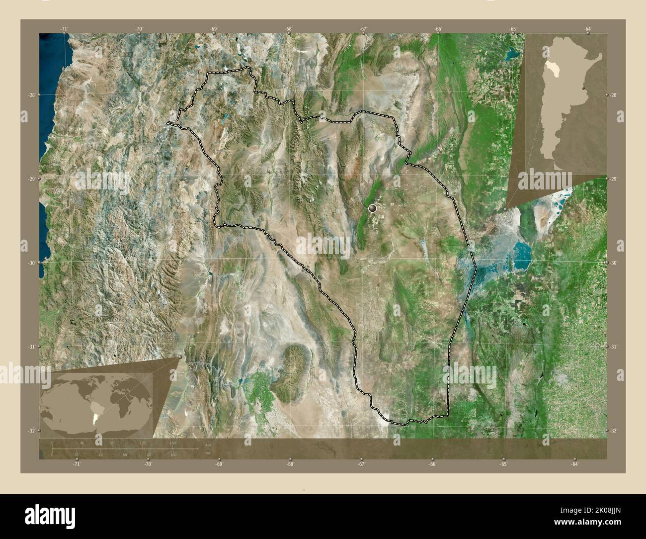 La Rioja, provincia dell'Argentina. Mappa satellitare ad alta risoluzione. Mappe delle posizioni ausiliarie degli angoli Foto Stock