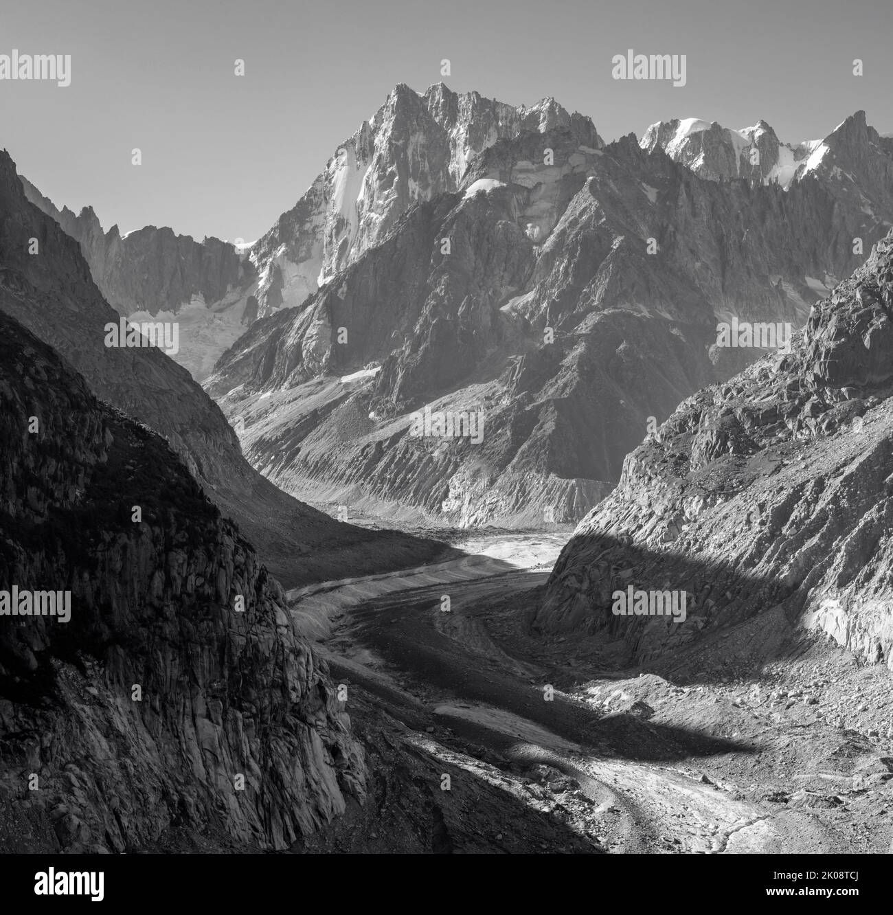 Chamonix - massiccio del Grand Jorasses e ghiacciaio Mer de Glace da Montenvers. Foto Stock