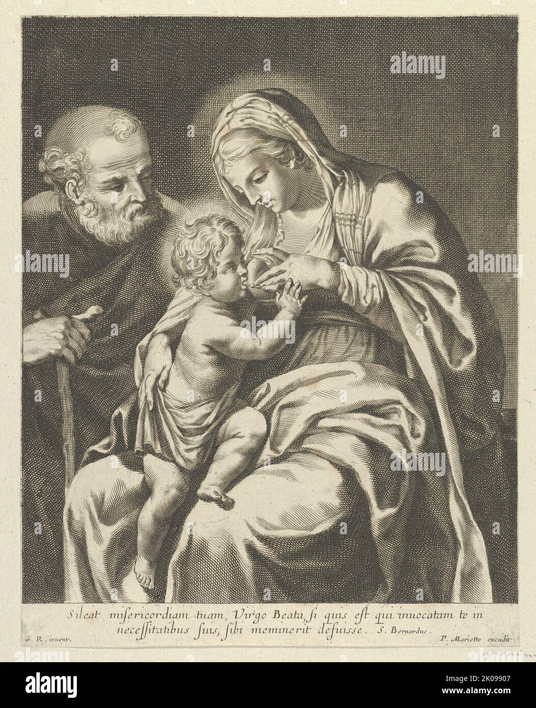 La Vergine che allatta il Cristo neonato, Giuseppe a sinistra, dopo reni, ca. 1600-1700. Foto Stock