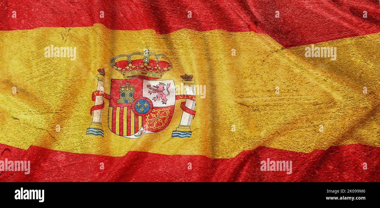 Doppia esposizione di grunge texture e bandiera della Spagna. Banner per il design Foto Stock