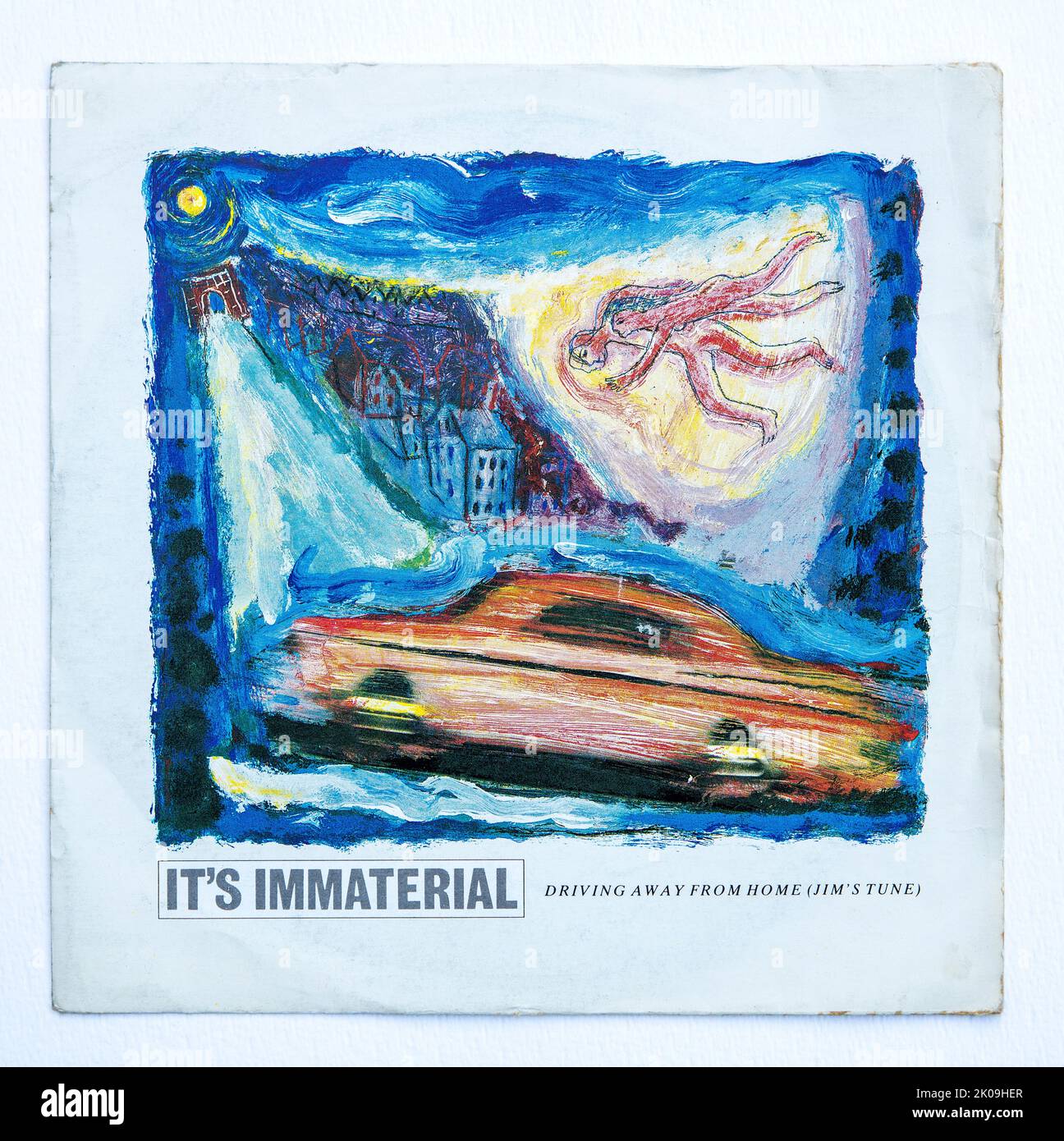 Copertina della versione singola da sette pollici di Driving Away From Home (Jim's Tune) di IT's Immaterial, che è stata rilasciata nel 1986. Foto Stock