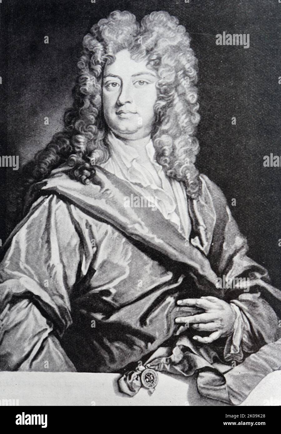 Charles Montagu, 1st conte di Halifax KG PC PRS (16 aprile 1661 – 19 maggio 1715) è stato un . Era il nipote del 1st° conte di Manchester e alla fine fu nobilitato, prima come Barone Halifax nel 1700 e poi come conte di Halifax nel 1714. Foto Stock