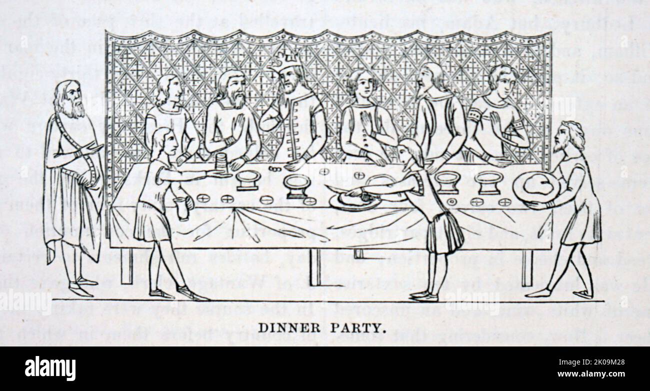 Festa medievale con cena. Illustrazione. Foto Stock
