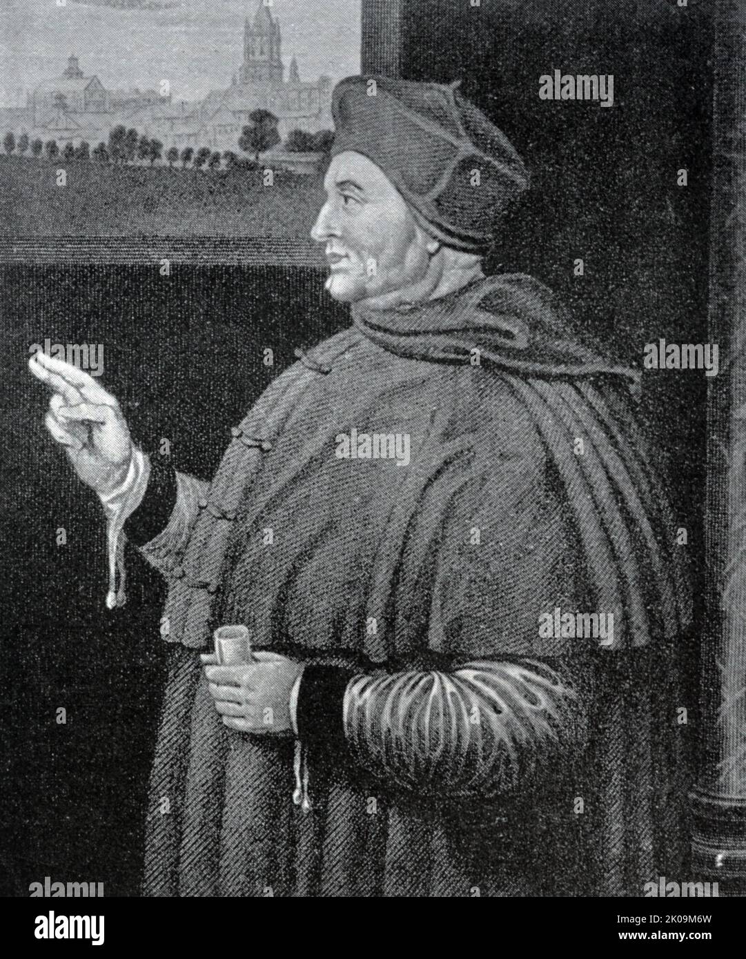 Thomas Wolsey (c.. 1473 marzo - 29 novembre 1530) è stato un . Quando Enrico VIII divenne re d'Inghilterra nel 1509, Wolsey divenne l'almonero del re. La sua nomina a cardinale da parte di Papa Leone X nel 1515 gli diede la precedenza su tutto il clero inglese. Foto Stock