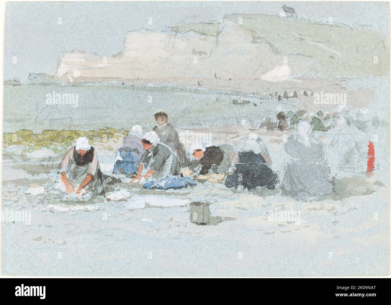 Lavatrici sulla spiaggia di Etretat. Foto Stock