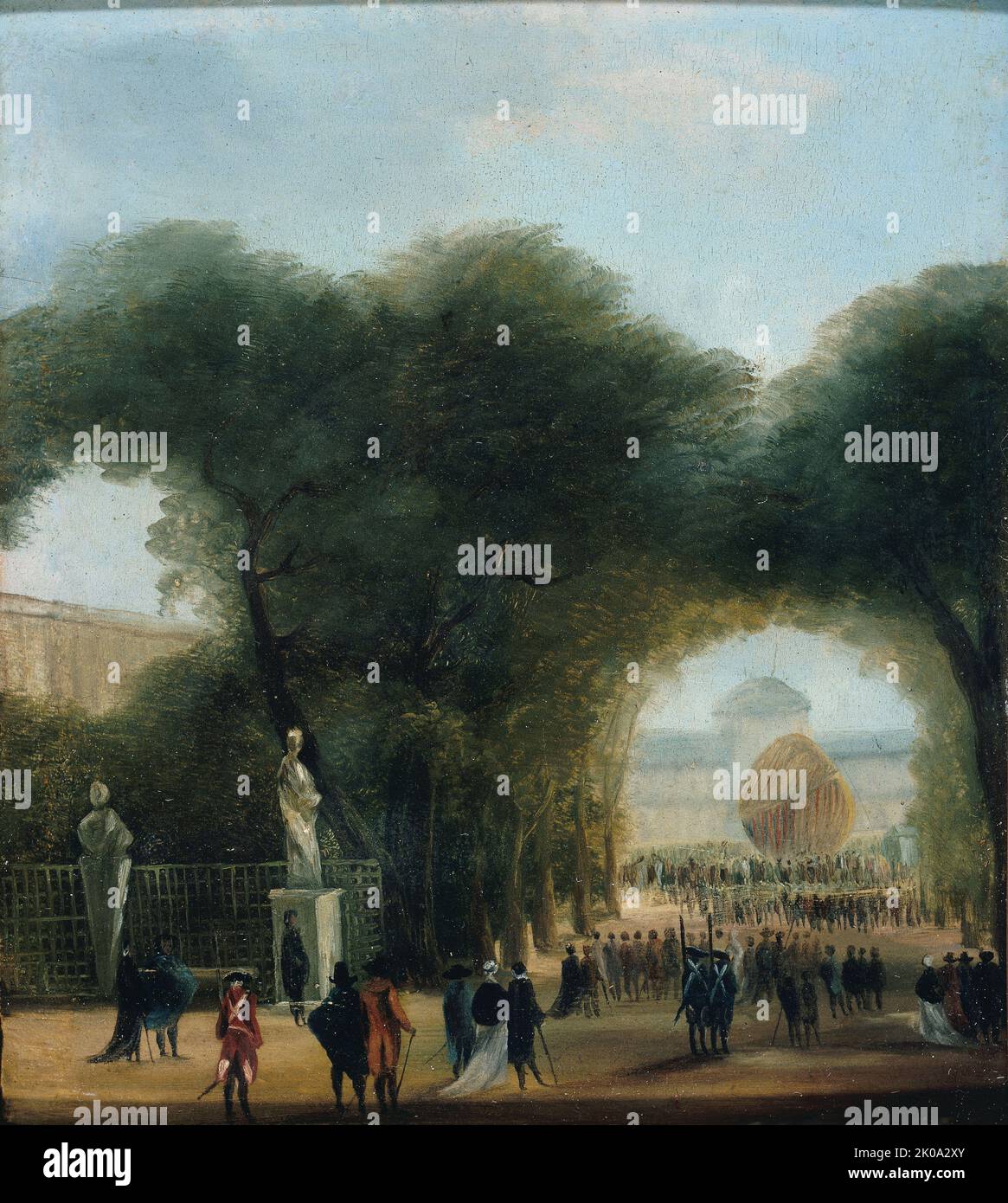 Ascension d'un a&#xe9;rostat, aux Tuileries (le 27 ao&#xfb;t 1783 ?), c1783. Foto Stock