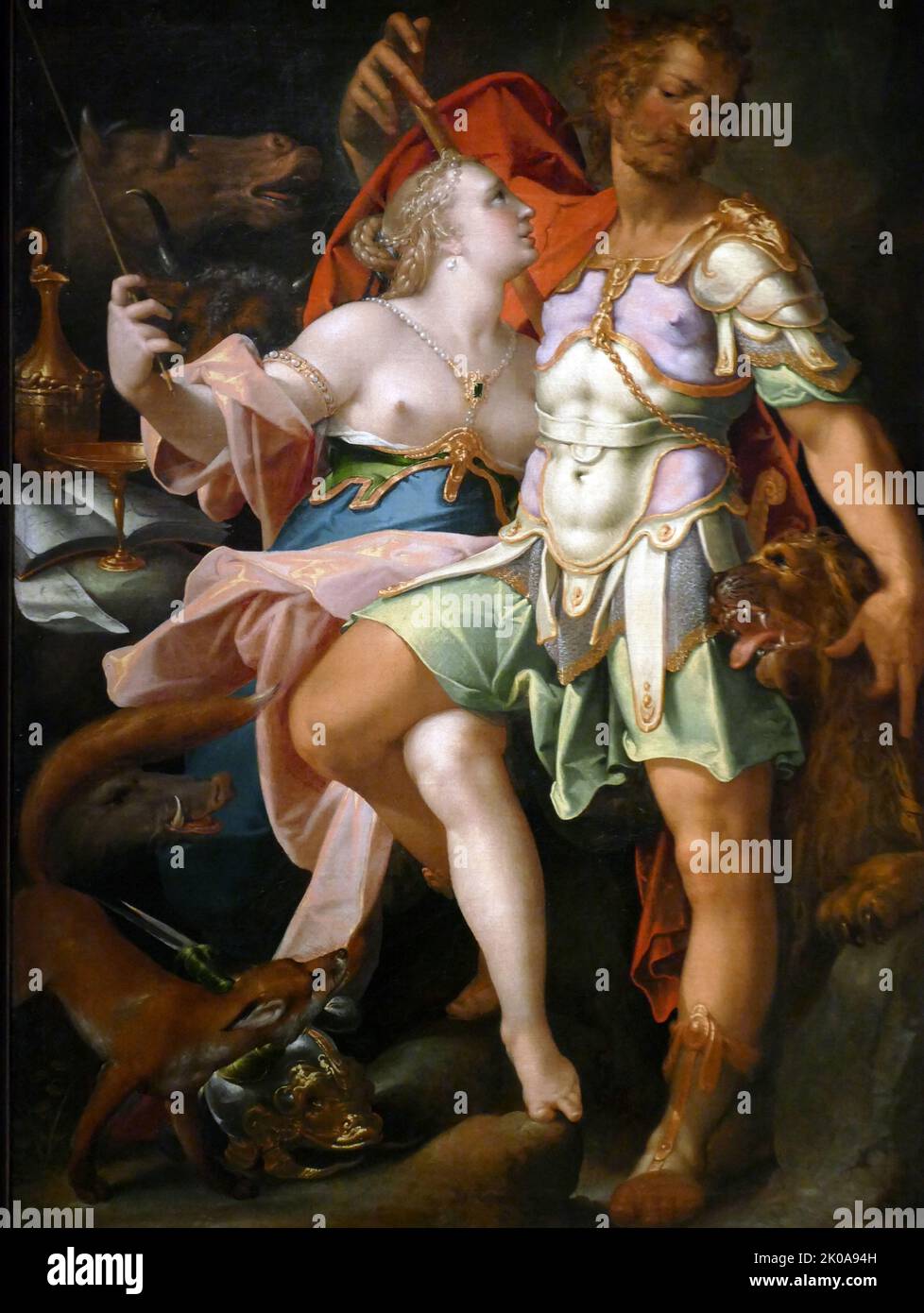 Architettura del palazzo con bagnanti, c1596. Di Hans Vredeman. Hans Vredeman de Vries (1527 - c. 1607) è stato un architetto, pittore e ingegnere del Rinascimento olandese Foto Stock