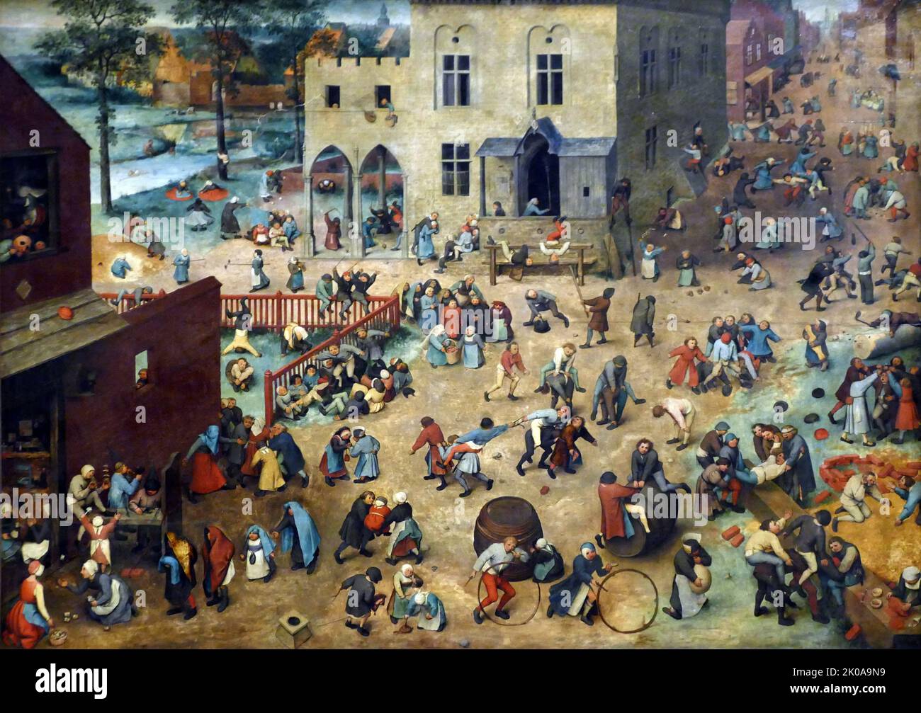 Giochi per bambini, 1560, di Jan Brueghel, c1597, di Jan Brueghel (1568 - 1625), pittore e disegnatore fiammingo. Era figlio dell'eminente pittore fiammingo rinascimentale Pieter Bruegel il Vecchio. Un amico stretto e un frequente collaboratore con Peter Paul Rubens Foto Stock
