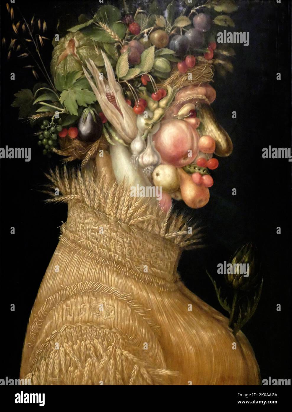 I dipinti Inverno e acqua di Giuseppe Arcimboldo (1526 o 1527 - 11 luglio 1593), pittore italiano noto per la creazione di fantasiose teste di ritratti realizzate interamente con oggetti come frutta, verdura, fiori, pesce e libri Foto Stock