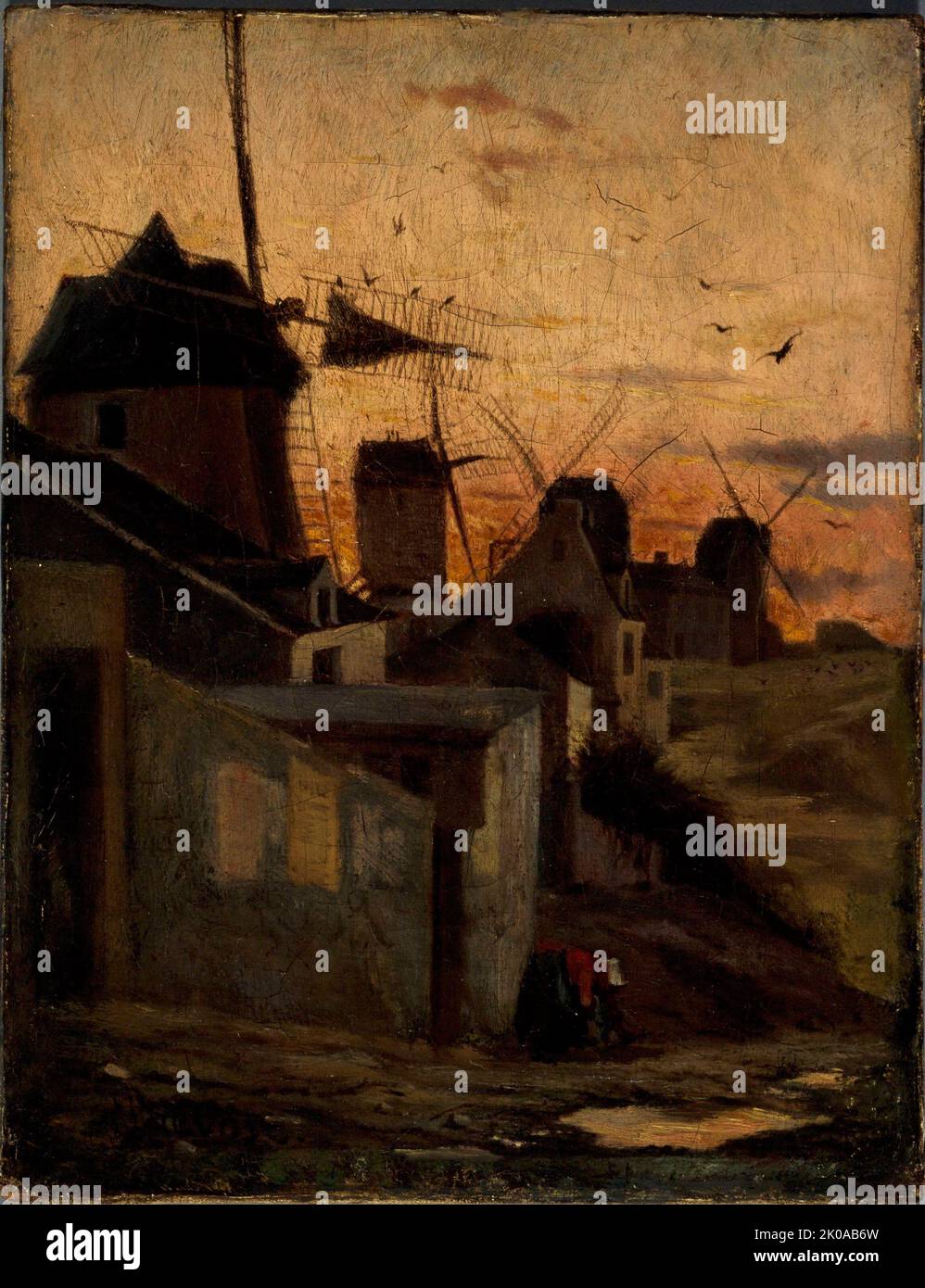 Mulini a vento a Montmartre, attuale 18th ° arrondissement, c1845 &#x2014; 1855. Foto Stock