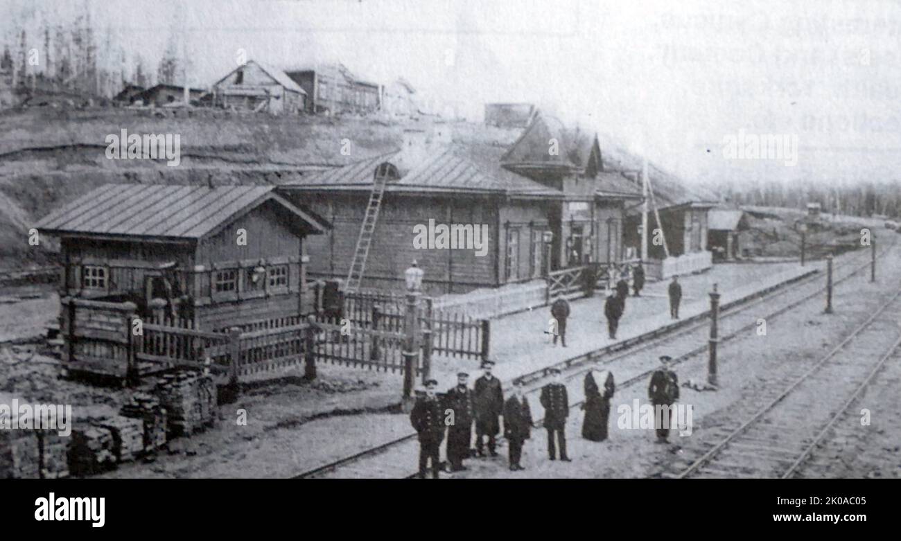 Una vista della stazione di Kemchug, 1993. Kemchug si trova nel distretto di Birilyussky, Krasnoyarsk Krai, Siberia Foto Stock