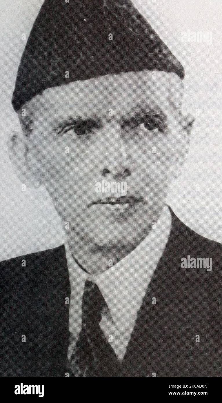 Muhammad Ali Jinnah (1876 - 1948) politico e il fondatore del Pakistan. Jinnah è stato il leader della All-India Muslim League dal 1913 fino all'inizio del Pakistan il 14 agosto 1947, e poi come il primo governatore generale del Pakistan fino alla sua morte Foto Stock
