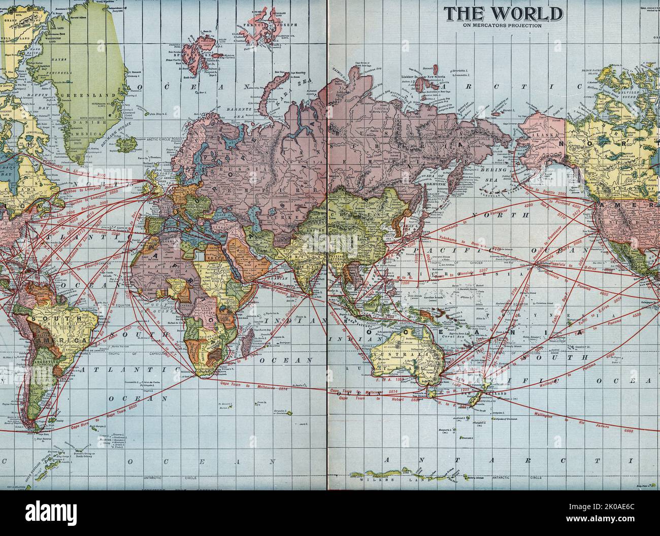 Mappa del mondo (inglese) che mostra le colonie delle potenze imperiali, 1912 Foto Stock