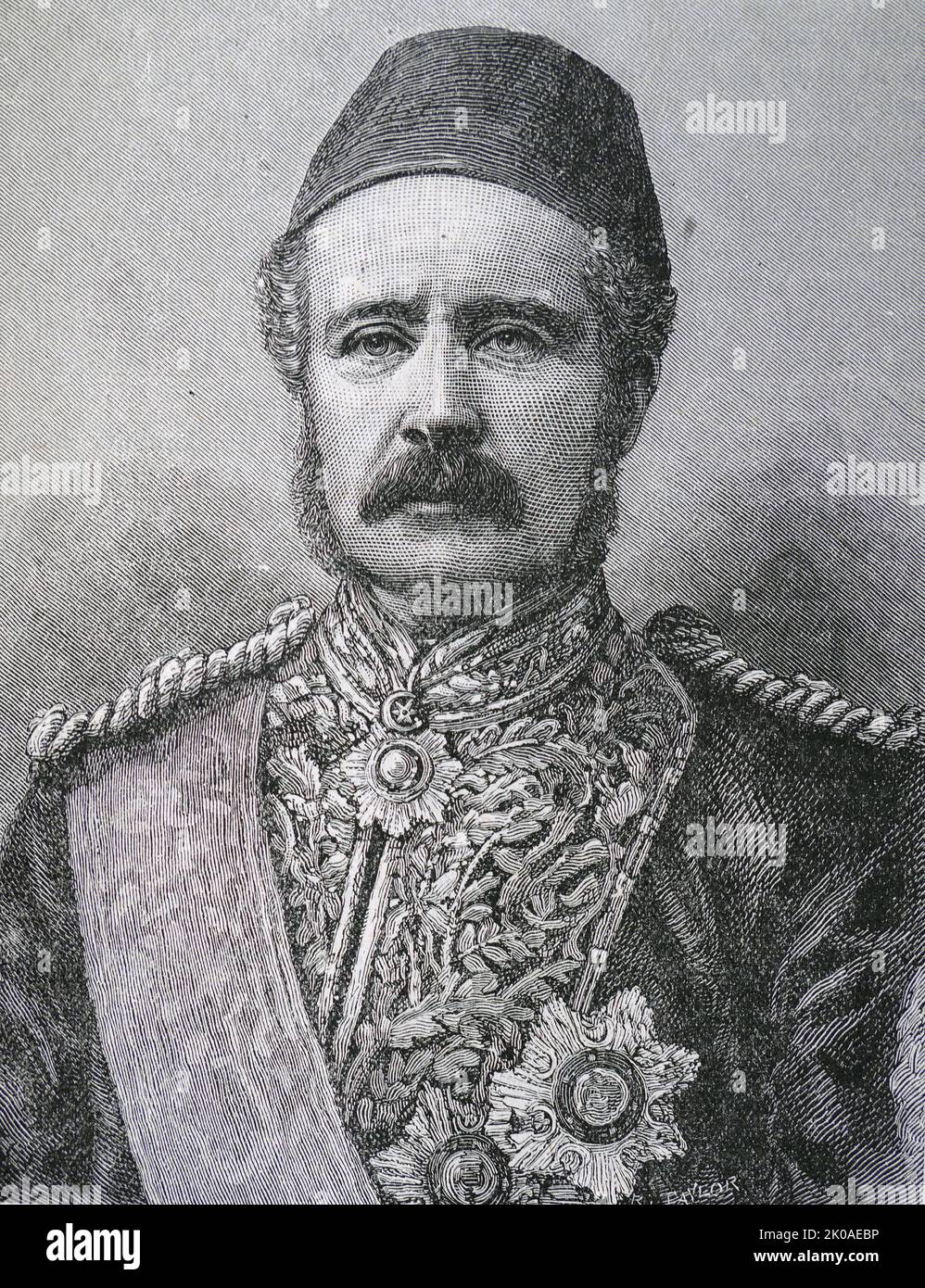 Generale Charles Gordon (1833 - 1885), conosciuto come Gordon cinese, Gordon Pasha e Gordon di Khartoum. Ufficiale e amministratore dell'esercito britannico. Vide l'azione nella Guerra di Crimea come ufficiale nell'Esercito britannico. Tuttavia, ha fatto la sua reputazione militare in Cina, dove è stato posto al comando dell'"Esercito sempre vittorioso", una forza di soldati cinesi guidati da ufficiali europei che ha contribuito a abbattere la ribellione Taiping Foto Stock