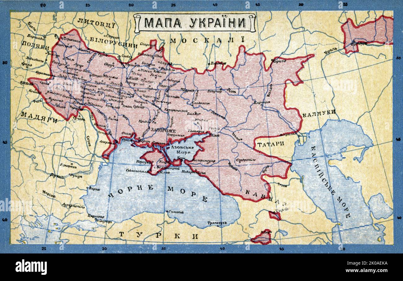 Mappa dell'Ucraina come parte della Russia zarista, circa 1914 Foto Stock