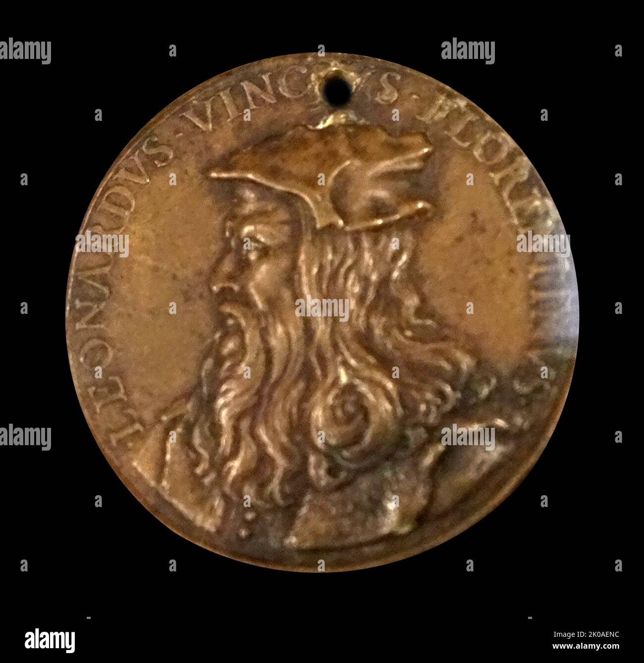 Medalion raffigurante Leonardo da Vinci. Leonardo di ser Piero da Vinci (1452 – 1519) è stato un . scultore e architetto Foto Stock