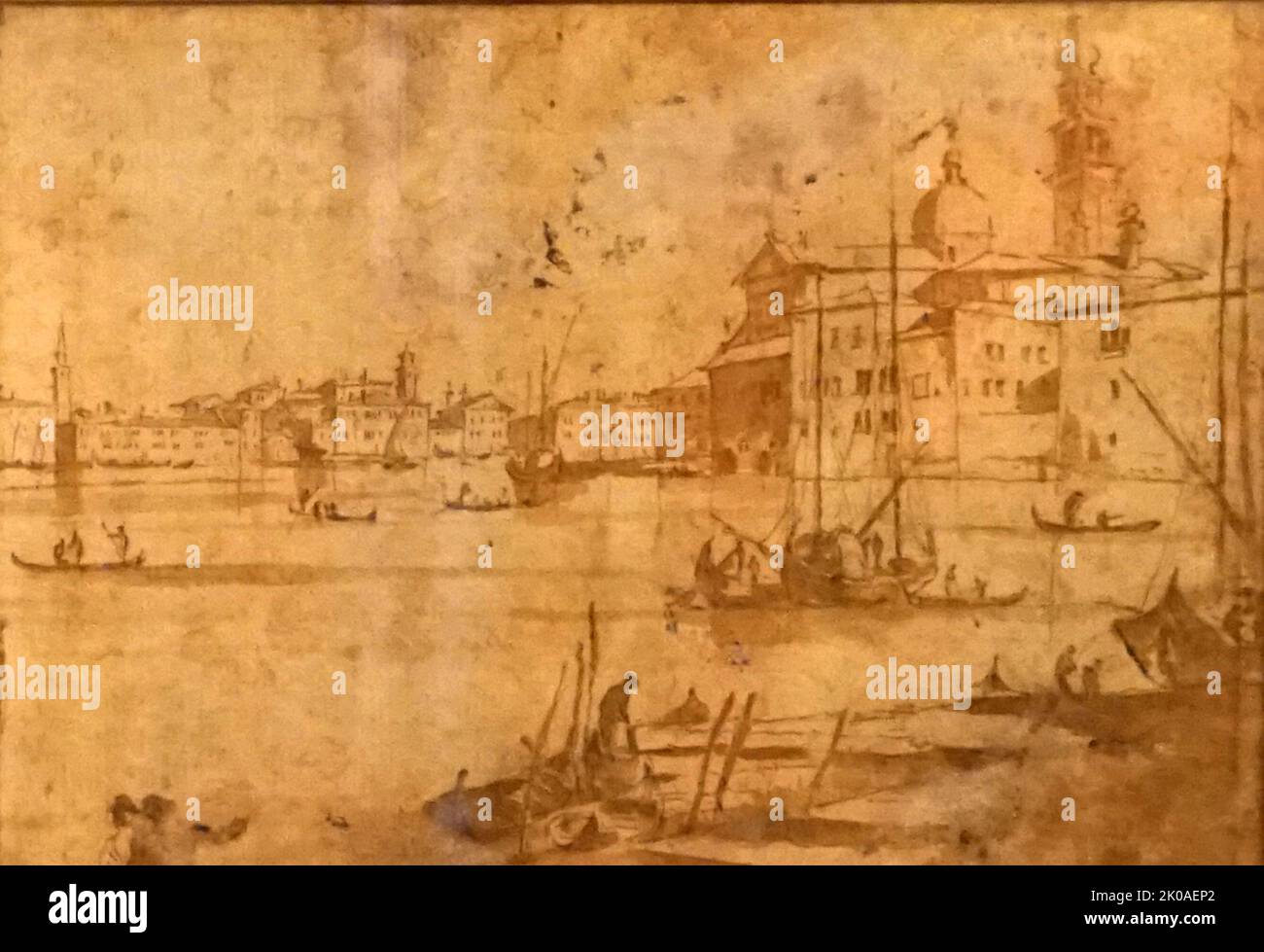 Vista sulla Giudecca, passato San Giorgio maggiore fino alla Riva degli Schiavone, Venezia. Francesco Guardi (1712-1793) c.. 1760. Penna e inchiostro Foto Stock