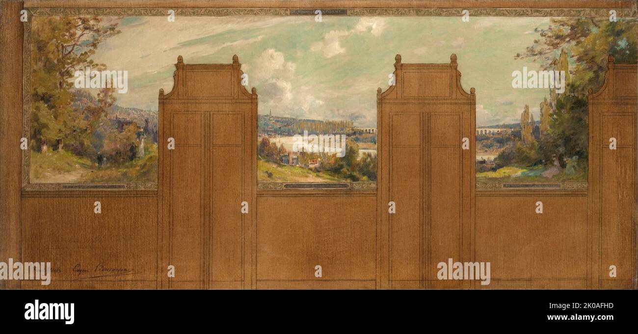 Disegno per il municipio di Bagneux (?): Paesaggio da Joinville a Nogent, c1907. Foto Stock