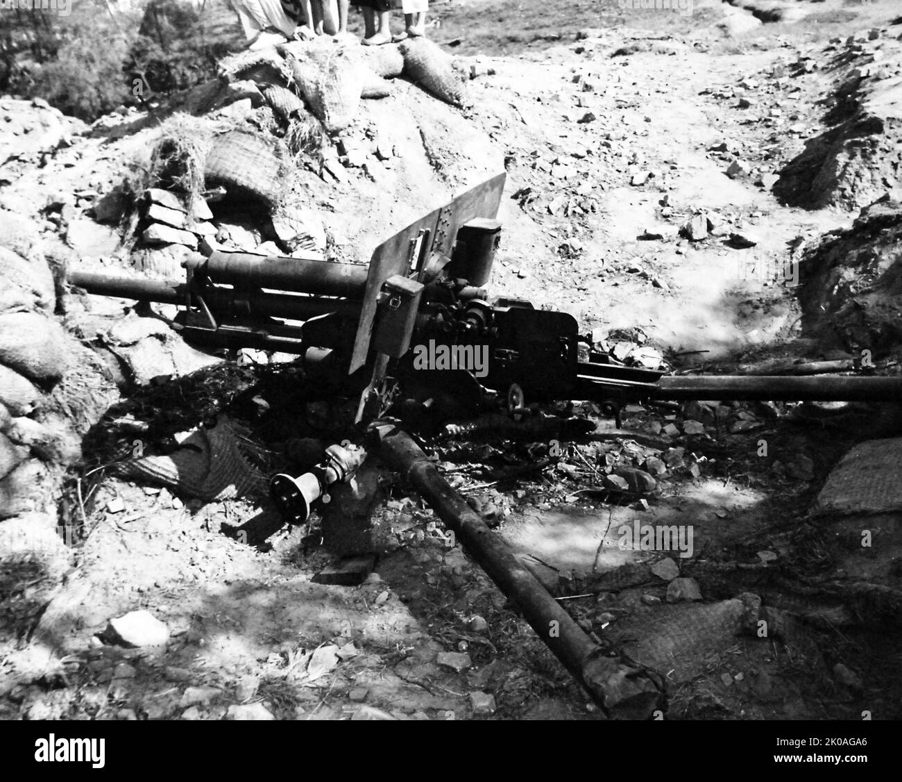 Inchon Landing, settembre 1950. Collocazione dell'artiglieria nordcoreana, 20 settembre 1950, possibilmente fotografata dopo l'invasione dell'Inchon. Foto Stock