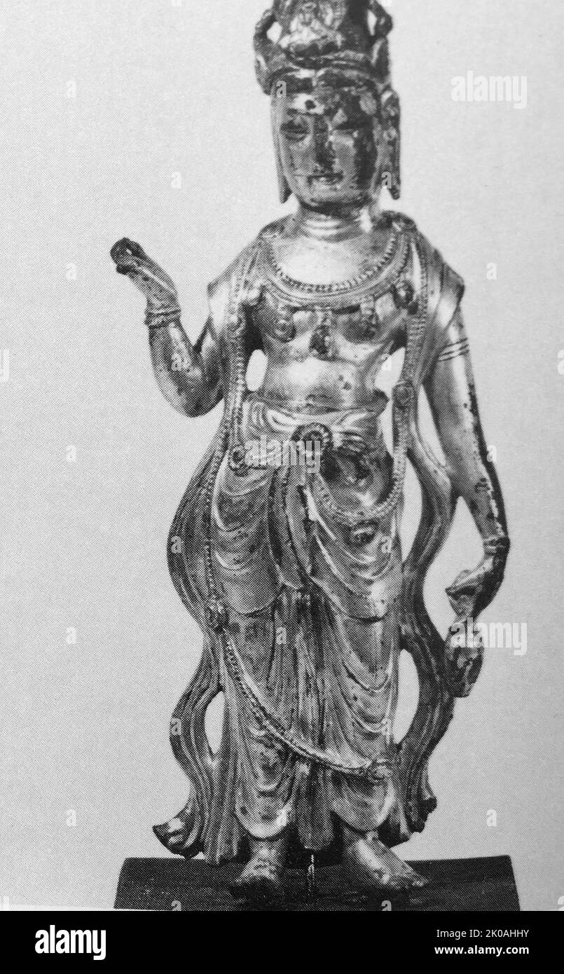 Scultura buddista da Unified Silla, Corea: Avalokitesvara. In bronzo dorato. Unified Silla (668 - 935) Foto Stock
