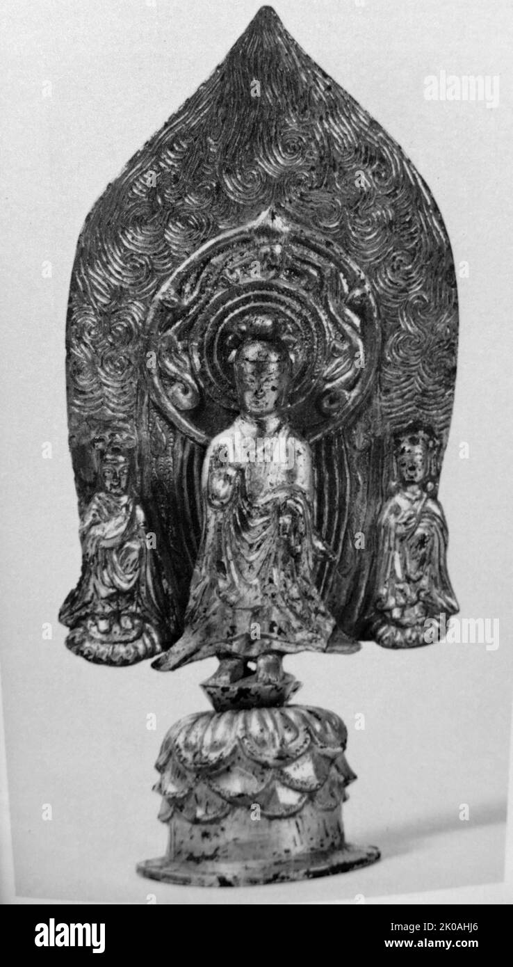 Bronzo dorato, scultura buddista dal periodo dei tre Regni di Corea: Buddha (57 a.C. - 668) Foto Stock