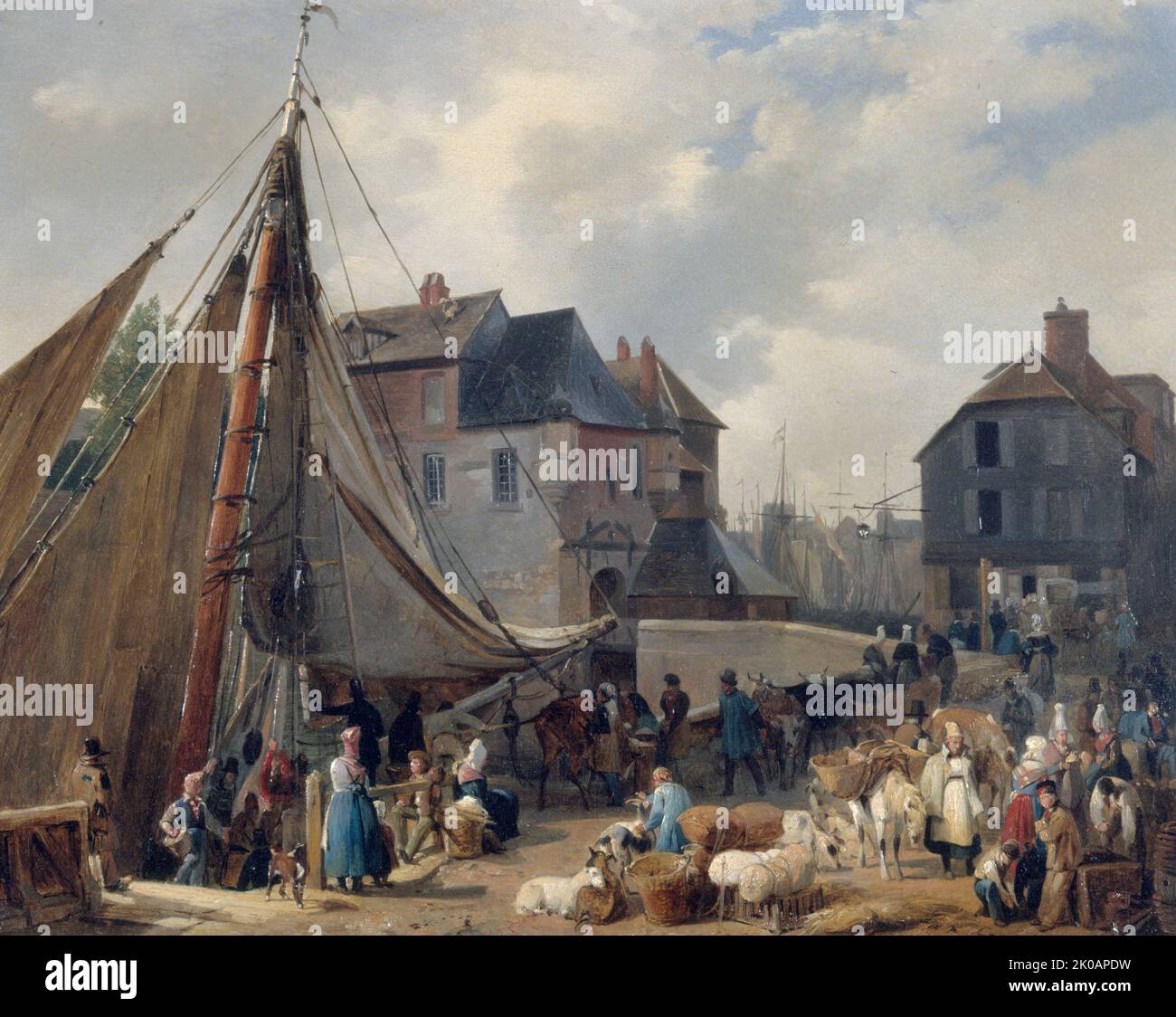 Il porto di Honfleur, carico di bestiame, c1823. Foto Stock