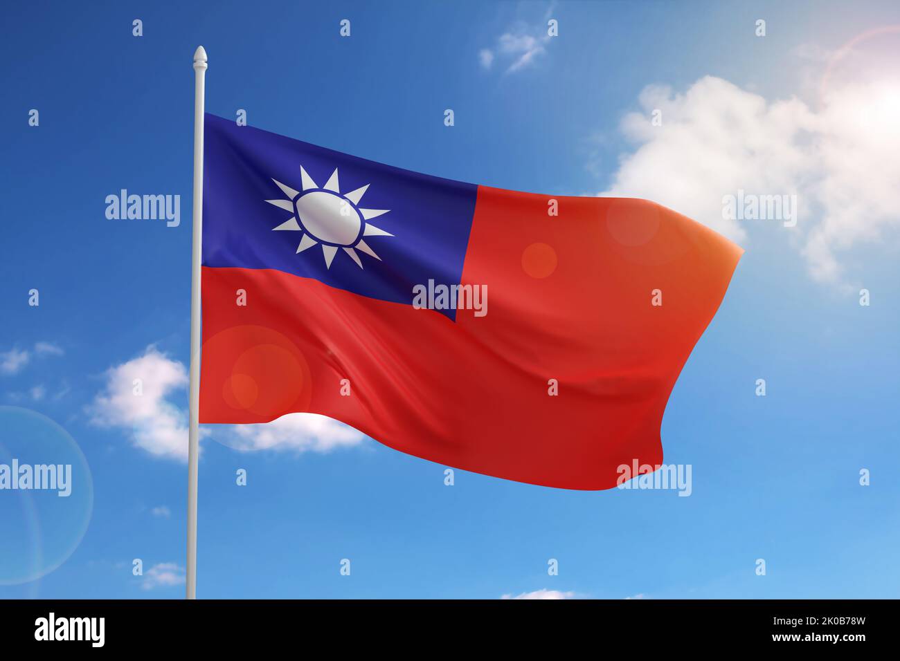 Bandiera della Repubblica di Cina su cielo blu. illustrazione 3d. Foto Stock