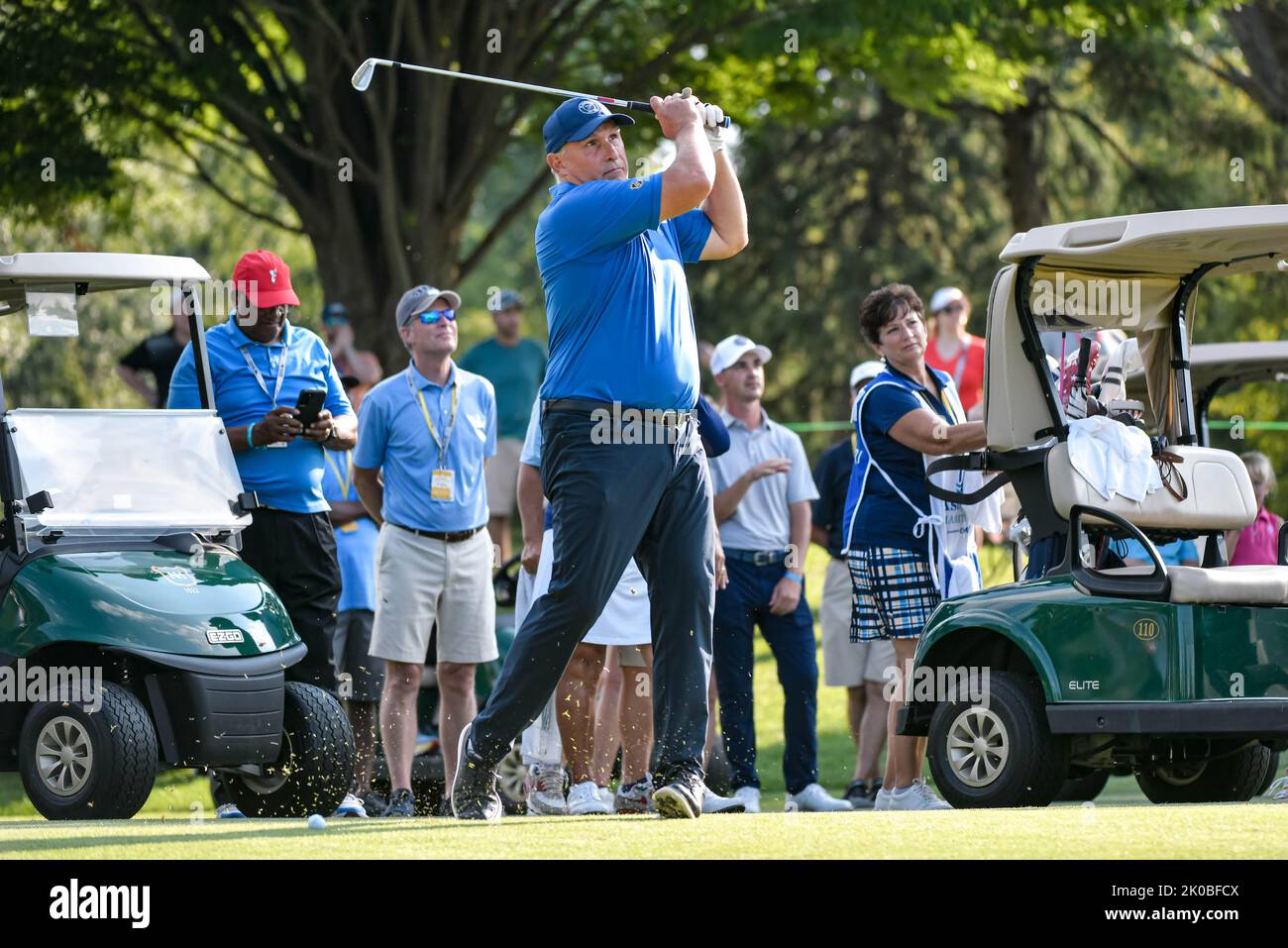 Jennings, Missouri, Stati Uniti. 10 settembre 2022: St. Louis Blues Head Coach Craig Berube durante il Legends Charity Challenge il secondo giorno dell'Ascension Charity Classic tenutosi al Norwood Hills Country Club di Jennings, MO Richard Ulreich/CSM Credit: CAL Sport Media/Alamy Live News Foto Stock