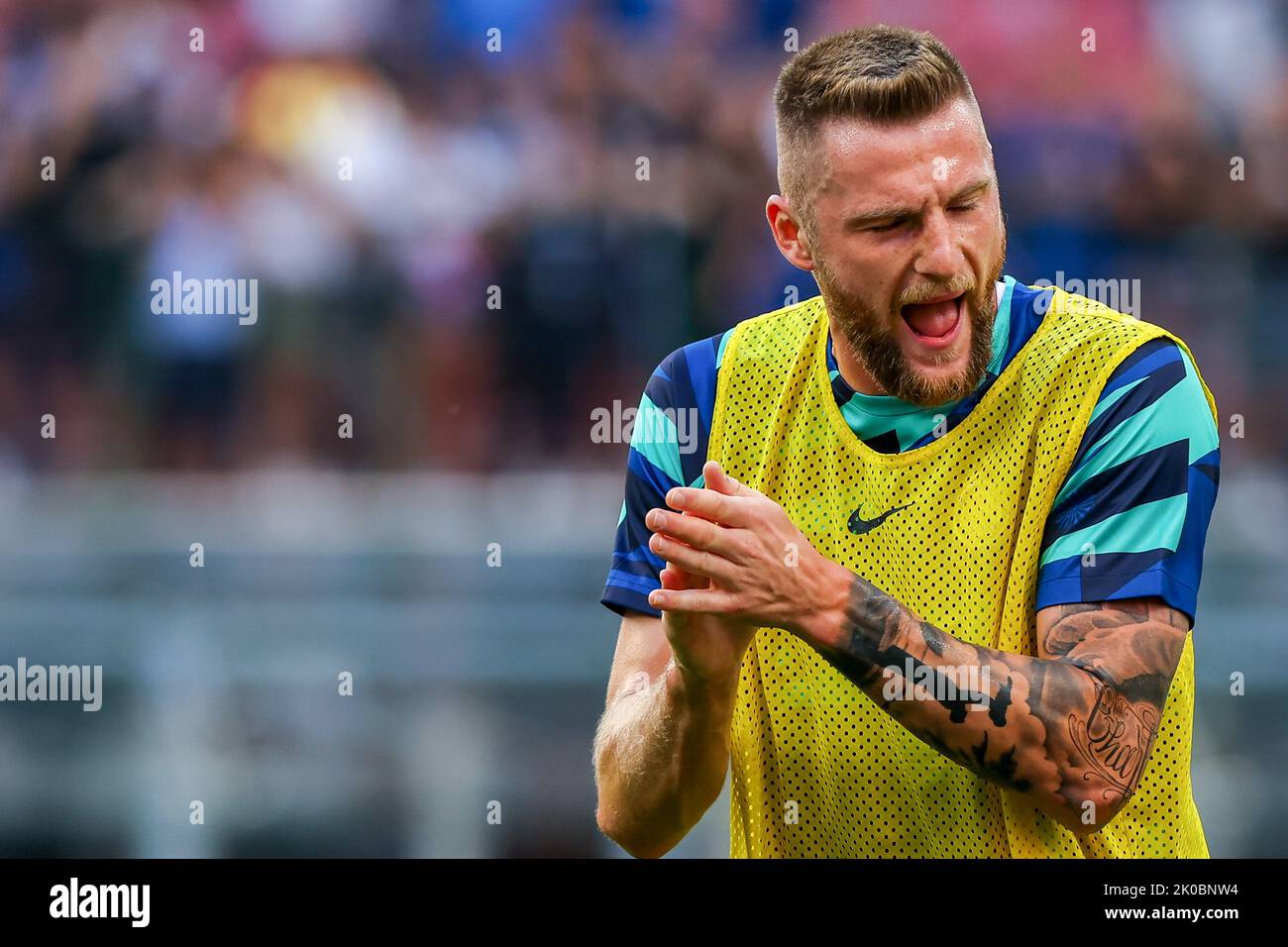 Milano, Italia. 10th Set, 2022. Il Milan Skriniar del FC Internazionale reagisce durante la Serie A 2022/23 tra FC Internazionale e Torino FC allo Stadio Giuseppe Meazza. Punteggio finale | Inter 1 - 0 Torino Credit: SOPA Images Limited/Alamy Live News Foto Stock