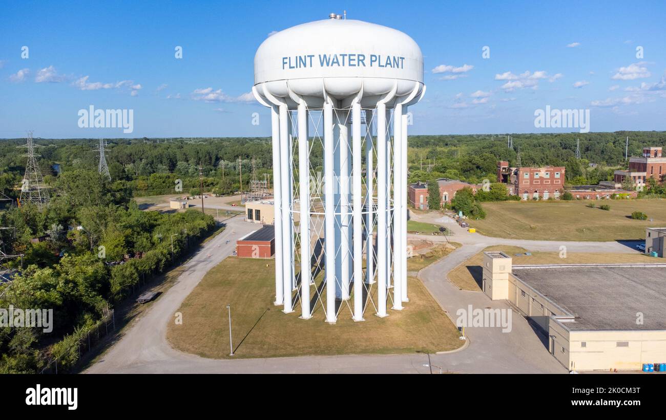 Flint Water Tower, Flint Water Plant, Flint, Michigan, USA Foto Stock