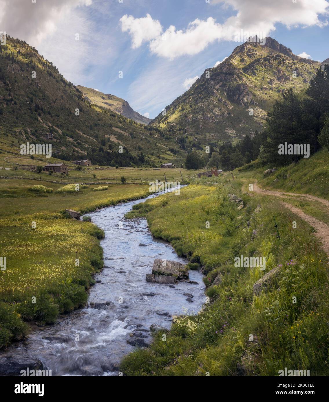 Creek a Incles Valley in Andorra Foto Stock