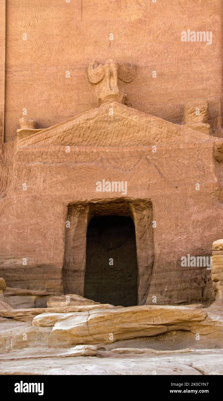 Tomba d'ingresso di Lihyan figlio di Kuza Hegra Saudia Arabia Foto Stock