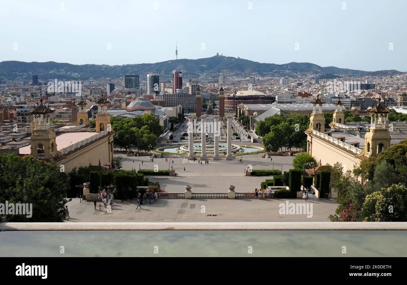 Vista sulla zona fieristica di Barcellona, Spagna Foto Stock