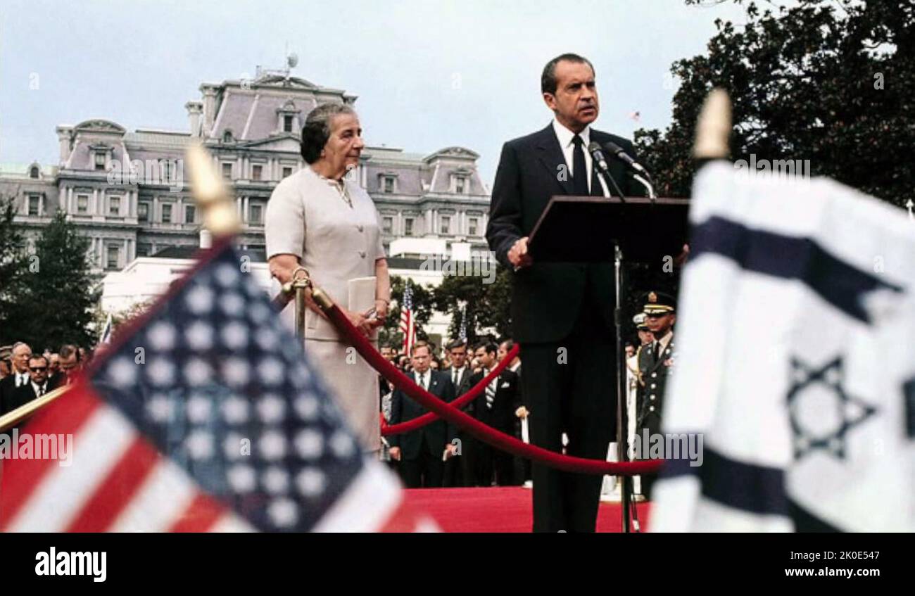 Il primo ministro israeliano Golda Meir con il presidente americano Richard Nixon, Washington DC 1974. Foto Stock