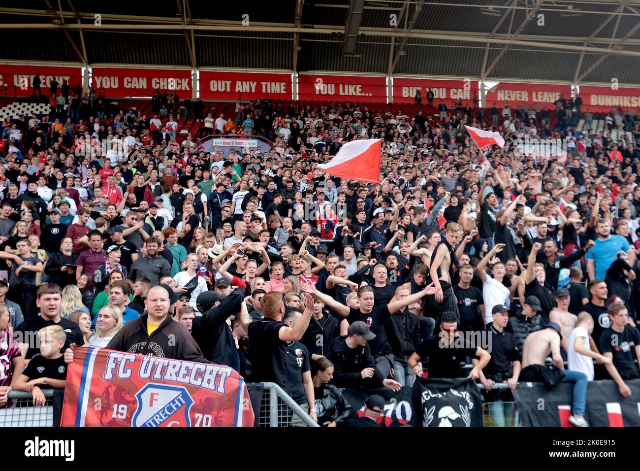 UTRECHT - tifosi del FC Utrecht dopo la partita olandese di Eredivie tra il FC Utrecht e Vitesse a Stadion Galgenwaard il 11 settembre 2022 a Utrecht, Paesi Bassi. ANP JEROEN PUTMANS Foto Stock