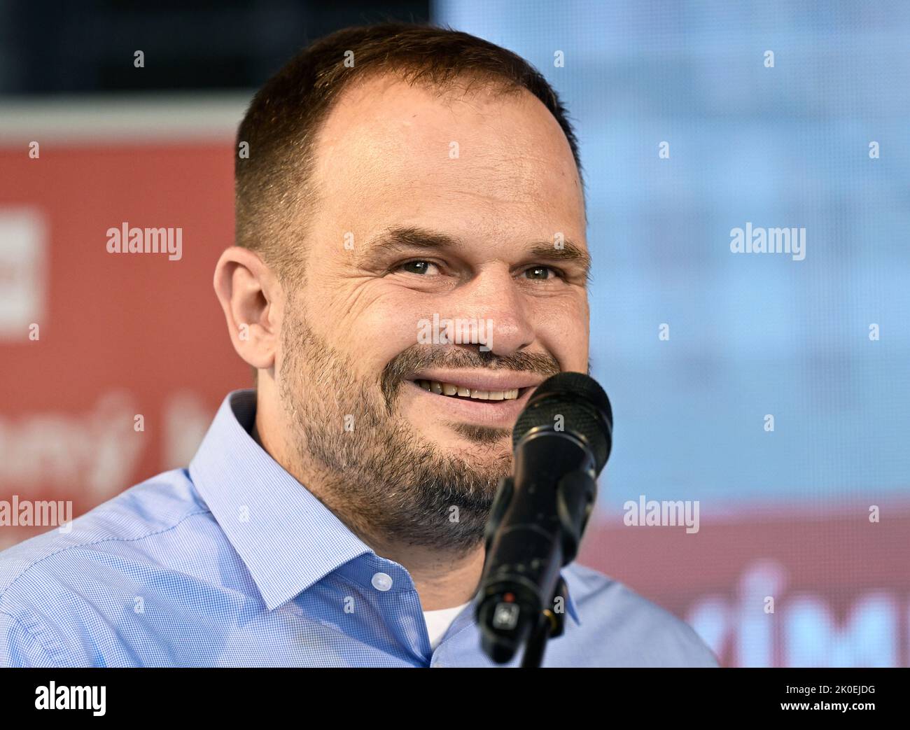 Praga, Repubblica Ceca. 11th Set, 2022. Il Presidente del CSSD (socialdemocratici) Michal Smarda durante il lancio della parte di azione della campagna elettorale socialdemocratica (CSSD), la presentazione delle soluzioni proposte alla crisi energetica e invita i partiti politici cechi a Praga, Repubblica Ceca, 11 settembre 2022. Credit: Michaela Rihova/CTK Photo/Alamy Live News Foto Stock