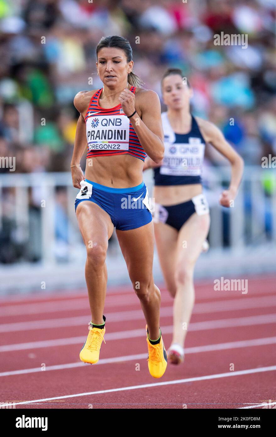 Jenna Prandini degli Stati Uniti che gareggia nelle 200m manche femminili ai Campionati mondiali di atletica, Hayward Field, Eugene, Oregon USA, il 18th luglio Foto Stock