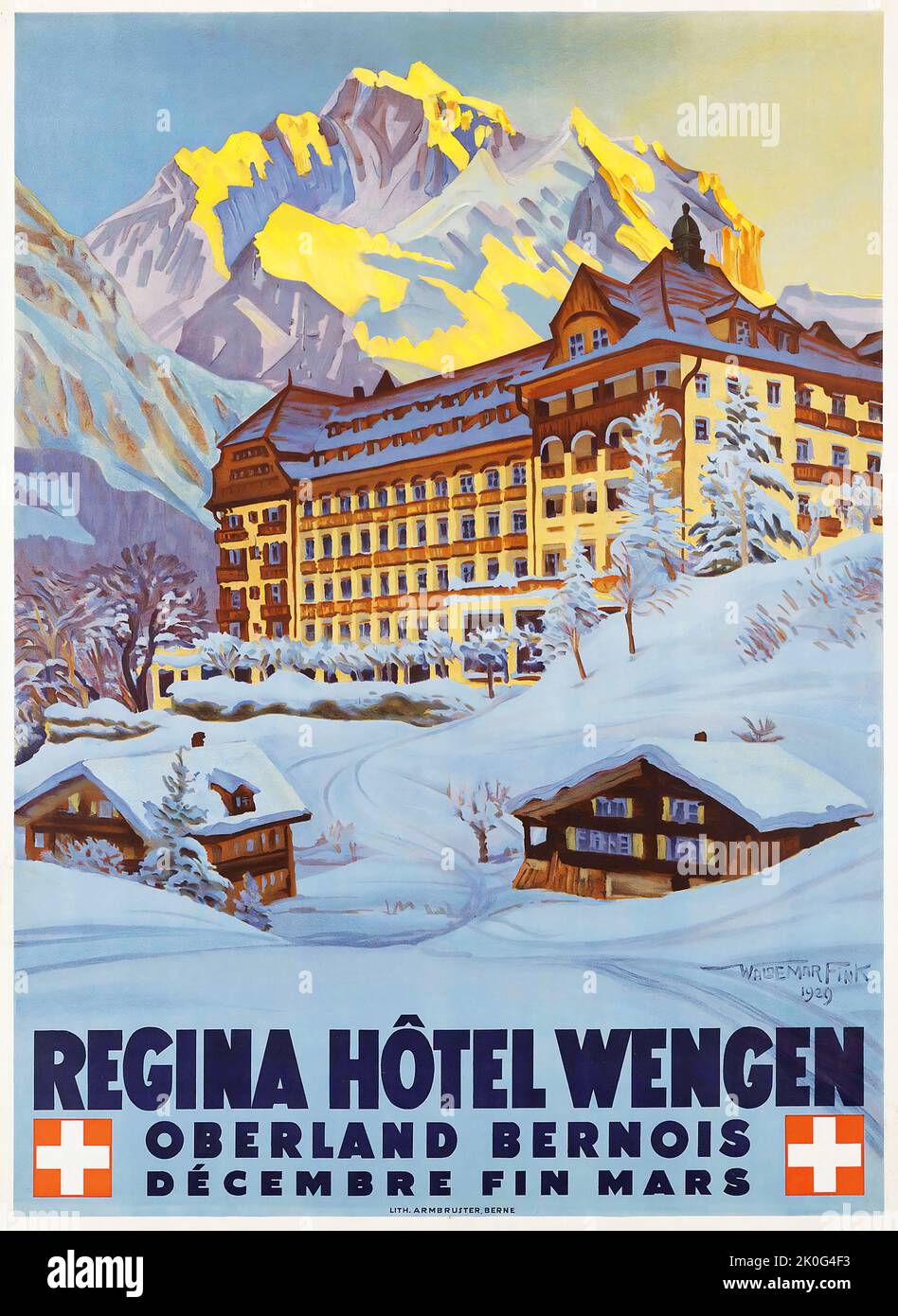Waldemar Fink (1893-1948) REGINA Hôtel WENGEN Schweiz, Svizzera - Poster di viaggio Foto Stock