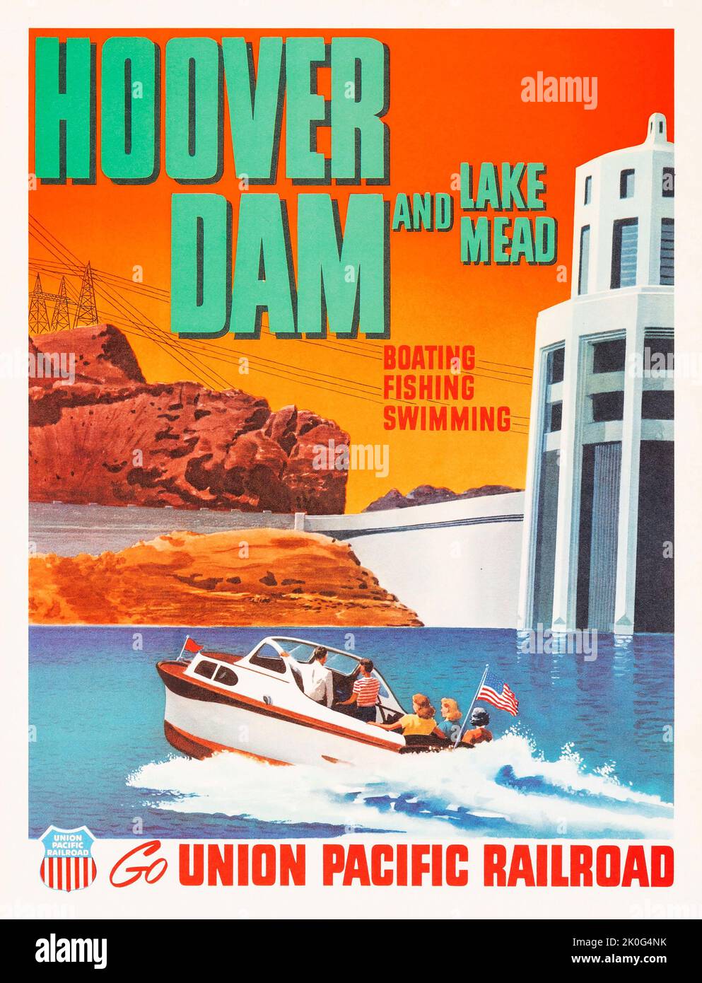 Diga di Hoover e lago Mead (Union Pacific Railroad, 1955) poster di viaggio Foto Stock