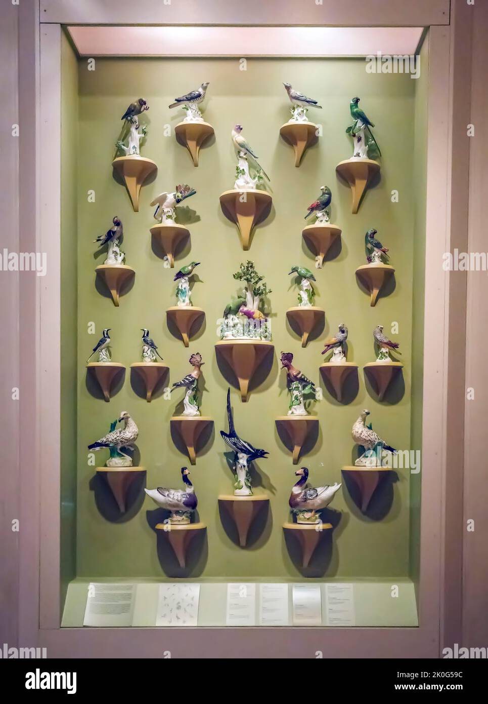 Uccelli Porcelebrin dalla fabbrica Meissen esposto nel Metropolitan Museum of Art (MET) Manhattan, NYC, USA Foto Stock