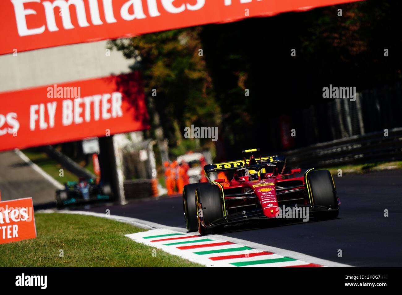 Autodromo Nazionale Monza, Monza, Italia, 11 settembre 2022, Carlos Sainz guida la (55) Scuderia Ferrari F1-75 durante 2022 Formula 1 Pirelli Gran Premio d'Italia - Gran Premio d'Italia - gara - Campionato di Formula 1 Foto Stock